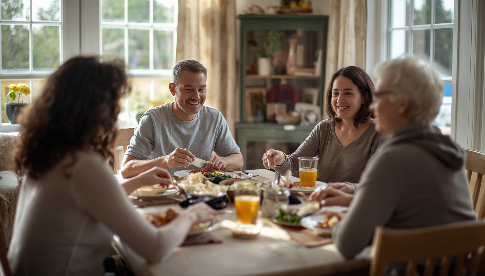Host family and student sharing dinner together